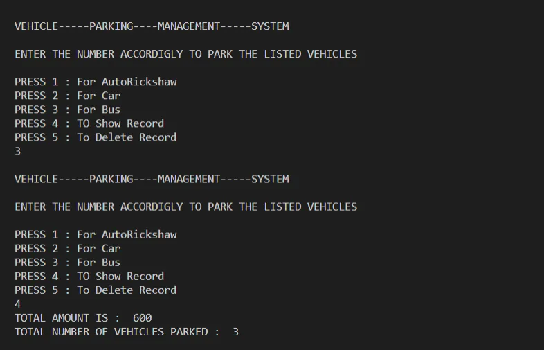Vehicle Parking Management System in C++Vehicle Parking Management System in C++