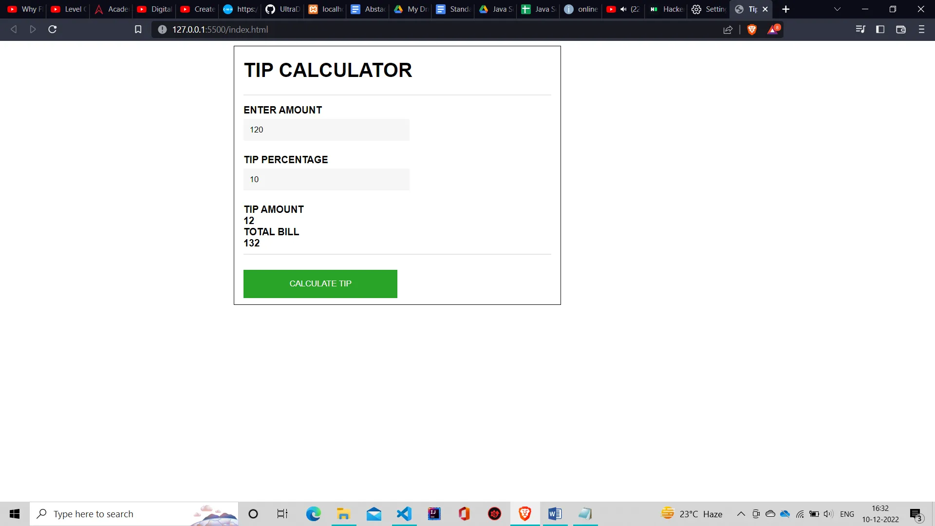 Tip Calculator Using JavaScript