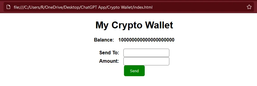 Crypto Wallet Using ChatGPT (HTML, CSS, JavaScript and TestRPC)