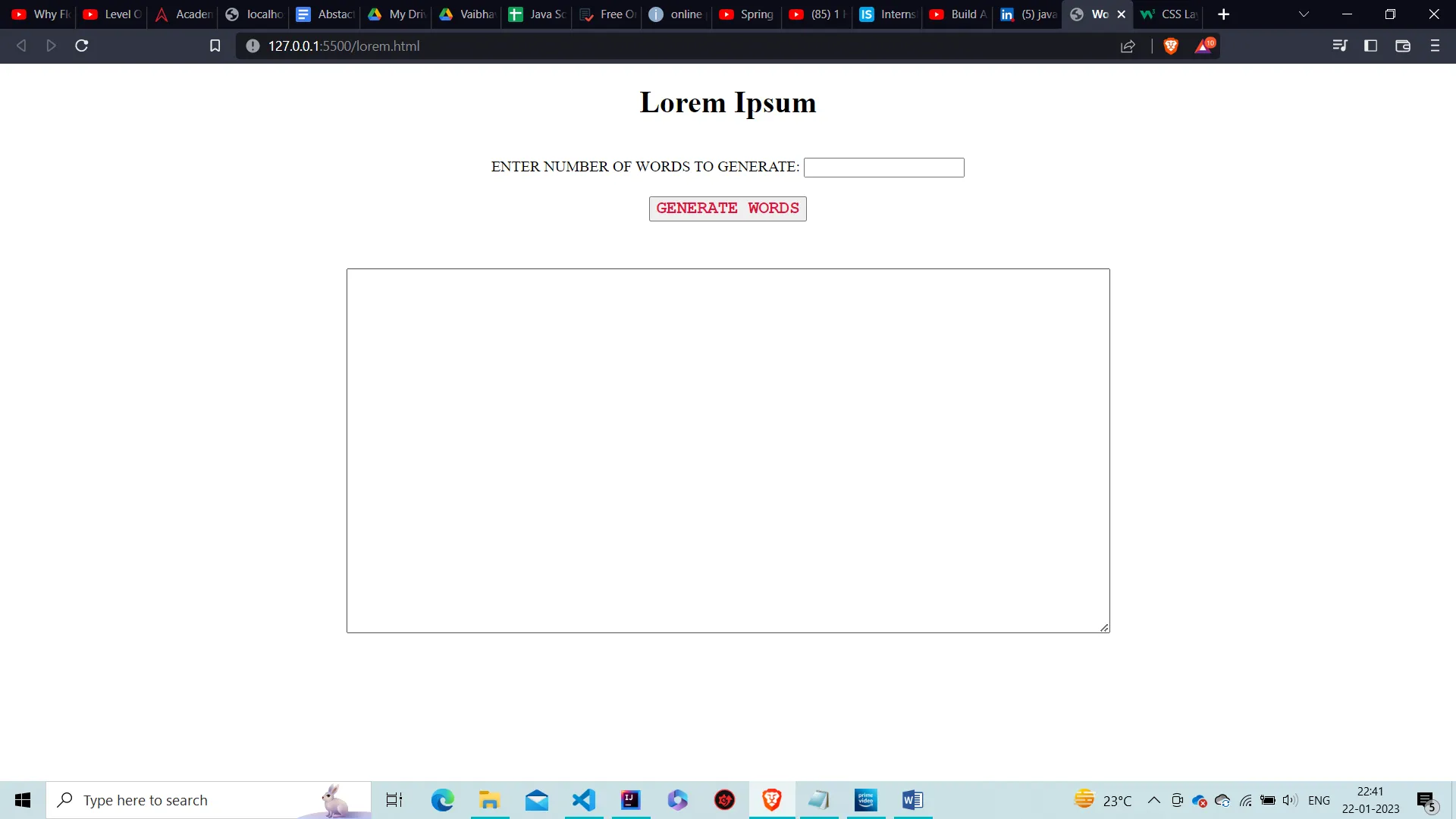 Lorem Ipsum Generator Using JavaScript