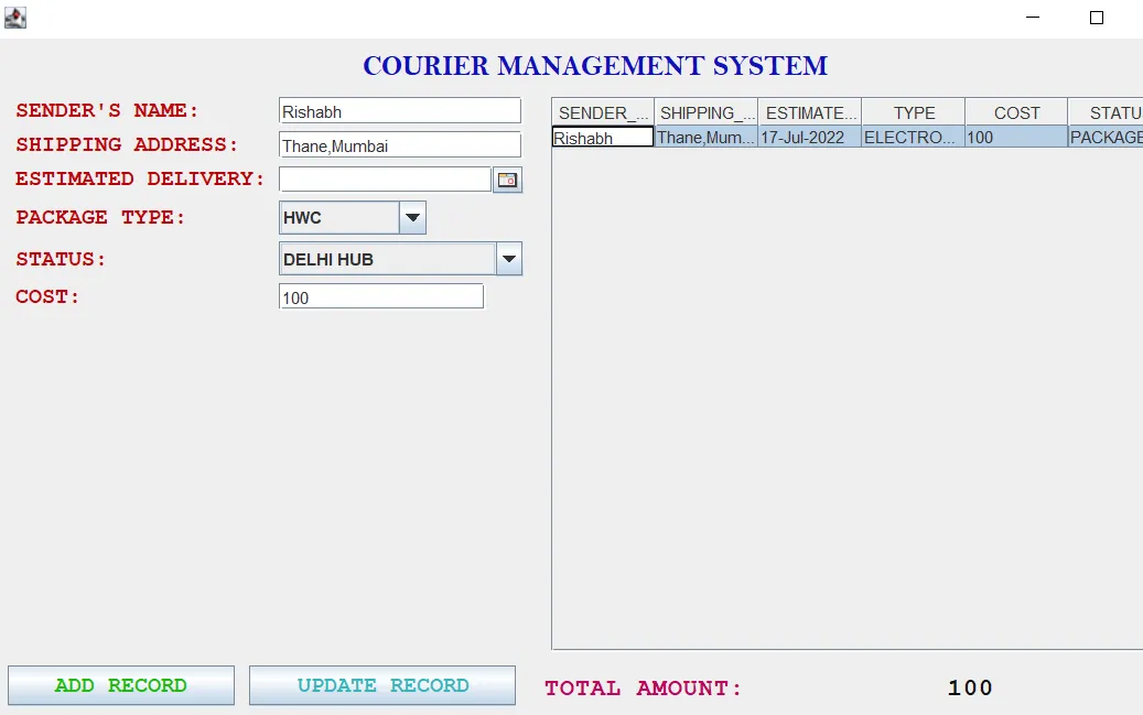 Courier Management System In Java