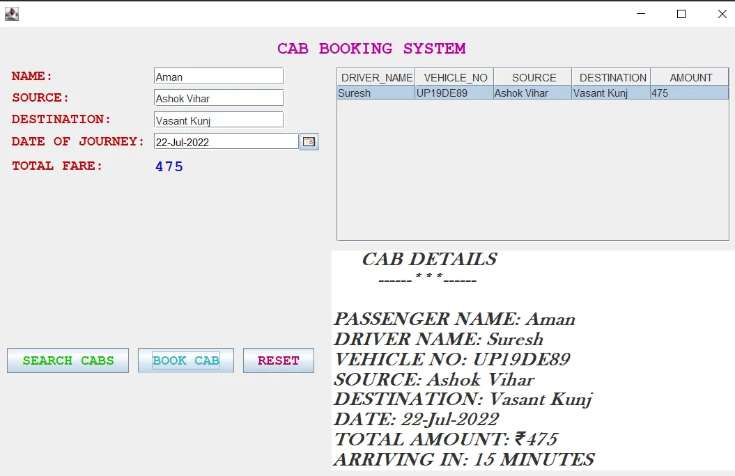 Cab Booking System In Java