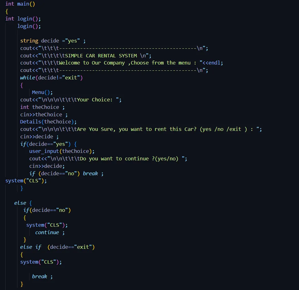 Car Rental System With C++