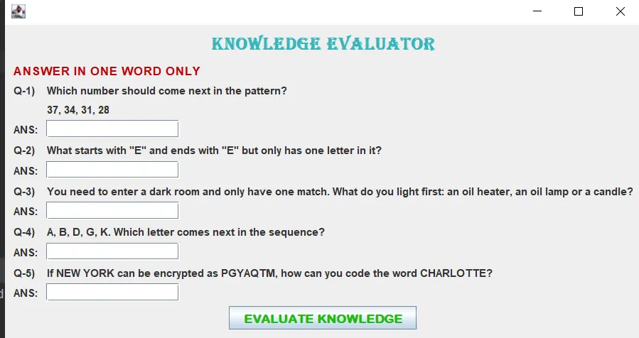 Knowledge Evaluator Software Java Project